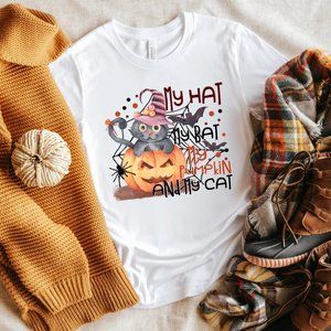 My Hat My Bat My Pumpkin And My Cat Funny Cute Halloween Shirt